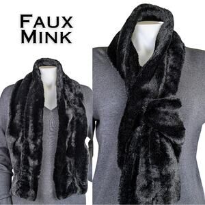 Mink Faux Fur Scarf Black Adjustable Versatile Winter Fashion Elegant Warm Soft